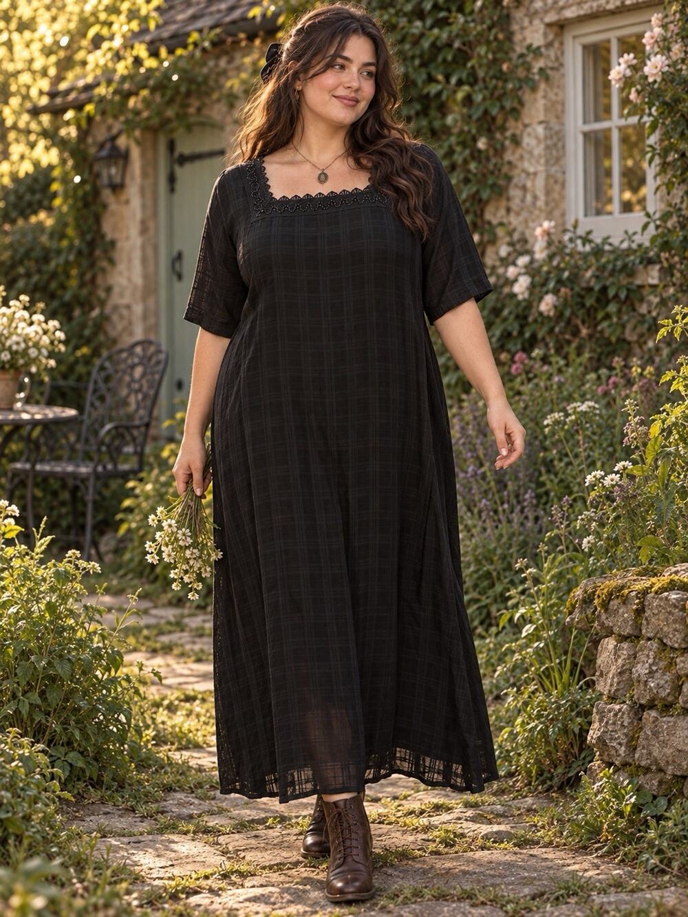Vintage 90s Dress Sarah Elizabeth Black Textured Rayon Beads Tie Plus 18w